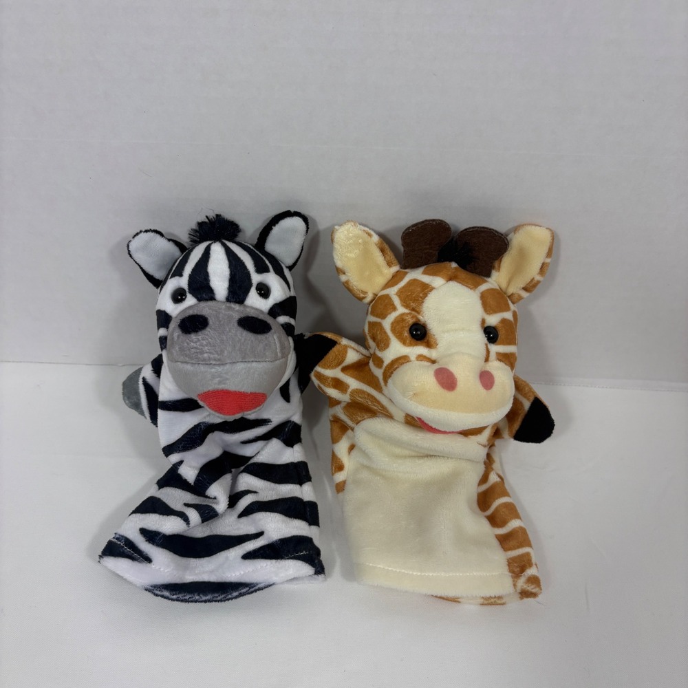 Safari Hand Puppets Set Zebra and Giraffe Plush Storytelling Toys 9 Inch 2pc